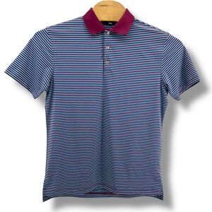 Peter Millar Men Striped Polo Performance Short Sleeve Burgundy Blue Medium Golf